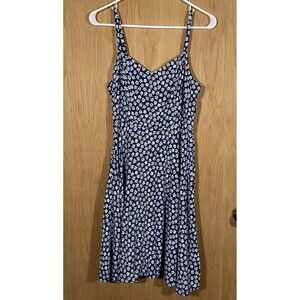 Old Navy Cami Dress Smocked Navy Blue White Floral Skater Coquette BloomCore M